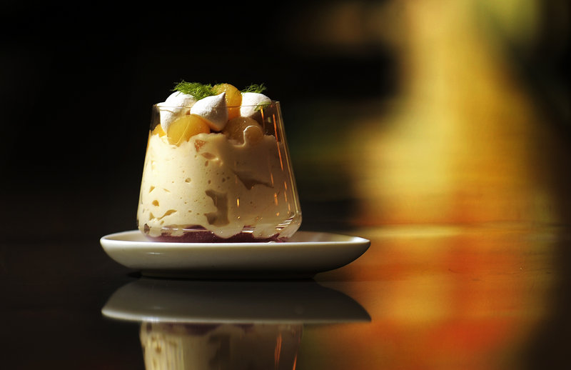 A pumpkin trifle created by Ilma Lopez, the pastry chef at Grace restaurant in Portland, is a festive and light combination of pumpkin, apples and cranberry flavors that doesn’t require a lot of preparation time.