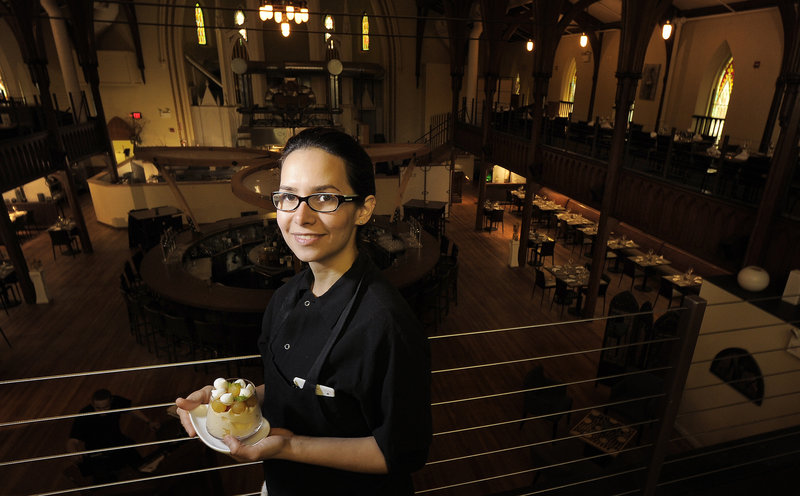 Ilma Lopez with her pumpkin trifle at Grace. She says it can be made in a big bowl if smaller dishes aren’t available.