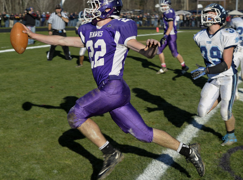 Cameron Roll, scoring the touchdown against York that gave Marshwood the Western Class B title, has a running back background that has made him a threat at quarterback.