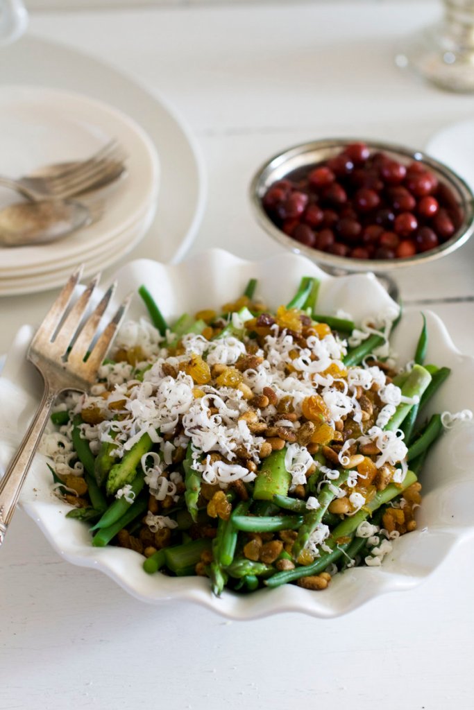 Asparagus and haricots verts with goat cheese and pine nuts.