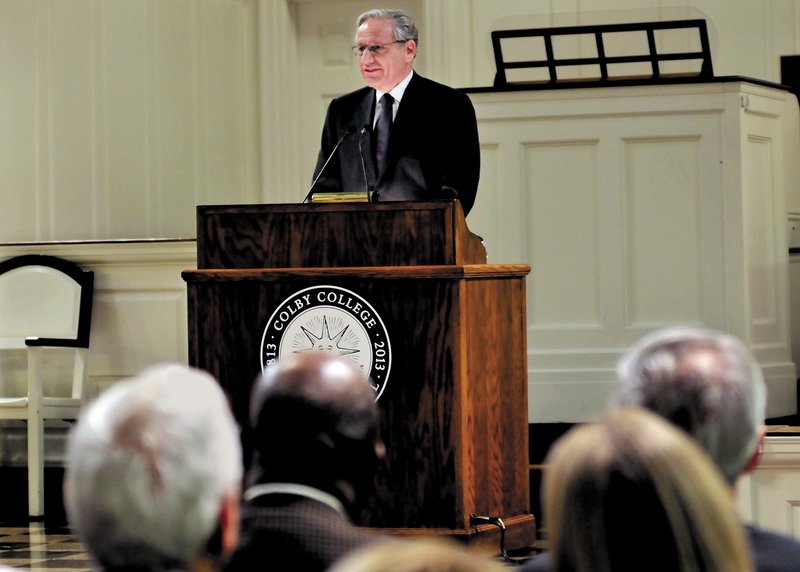 Washington Post associate editor and author Bob Woodward speaks about journalism in America at Colby College in Waterville on Sunday.