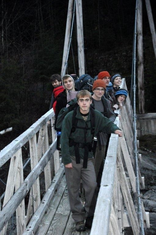Nate Skvorak, front, was the trip leader for an overnight backpacking trip in the White Mountains.