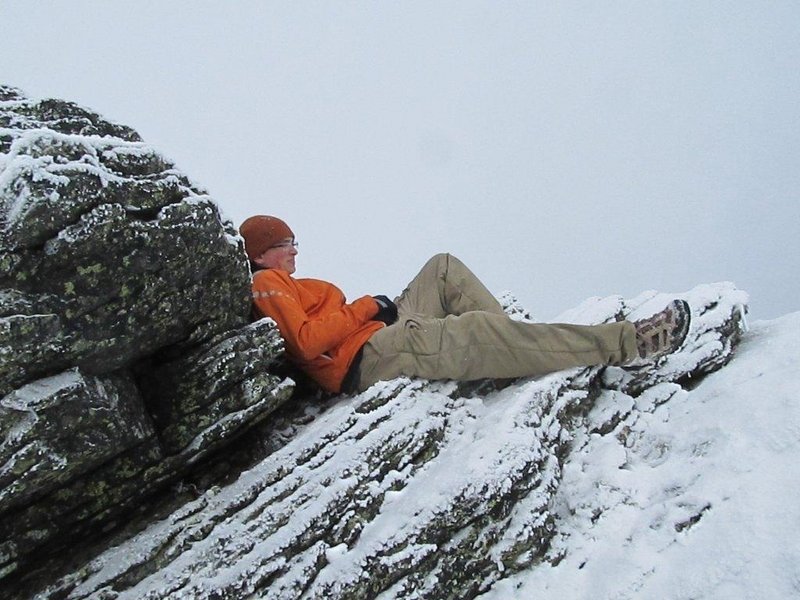 Jack Brockelmanc, a junior at Windham High, takes a breather on Mt. Madison in the White Mountain National Forest during an excursion with the school’s outing club.