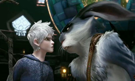 Jack Frost and the Easter Bunny (voiced by Chris Pine and Hugh Jackman, respectively) in “Rise of the Guardians.”