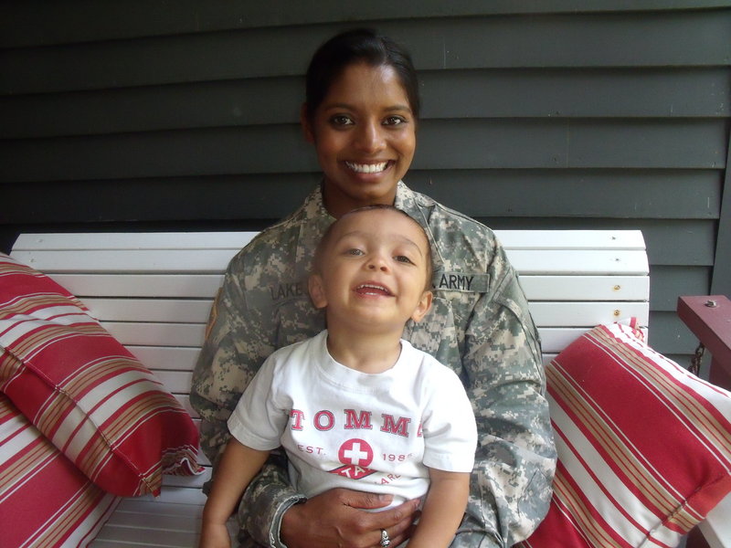 U.S. Army Sgt. Helaina Lake and her 2-year-old son, Aden
