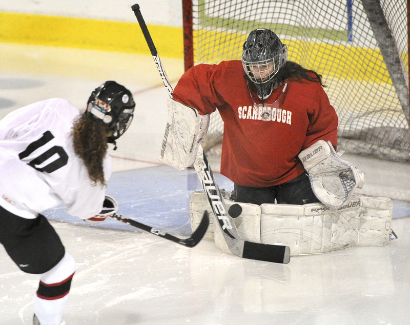 Devan Kane of Scarborough has played two varsity seasons and made the All-State team both times. She developed a love of goaltending while playing street hockey with her two younger brothers.