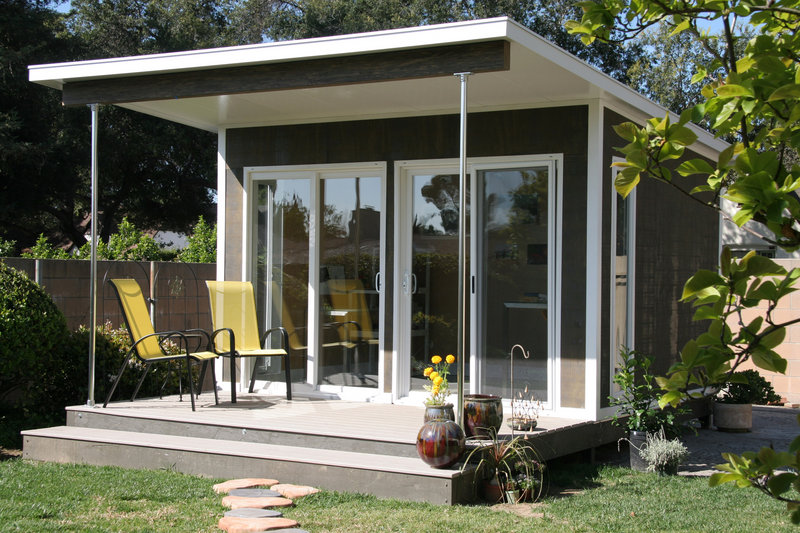A prefabricated cabin is used as a backyard artist studio in Pasadena, Calif. The Zip model by Cabin Fever in Miami, Fla., comes flat-packed and can be assembled in just a few days.