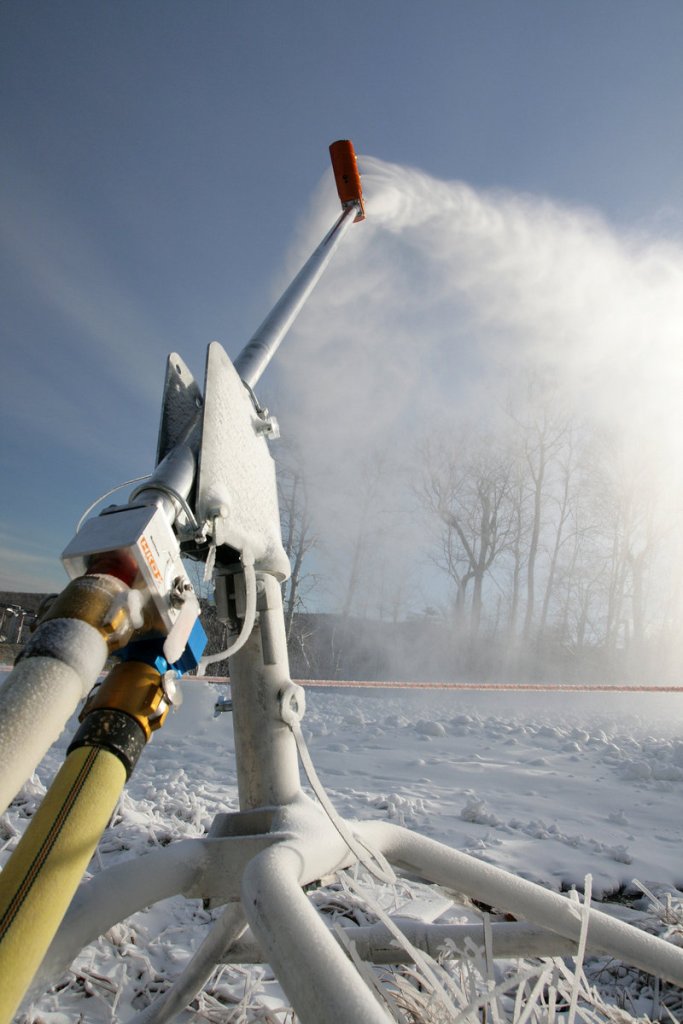 At Sugarloaf, the 45-man crew starts making snow at 28 degrees. Previously, they wouldn’t start drawing water from the Carrabassett River until it was 26 degrees.