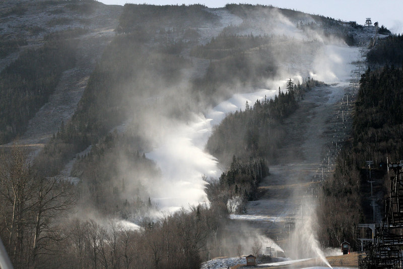 Low-energy snow guns have changed the economics of making snow at Sugarloaf, above, and Sunday River.