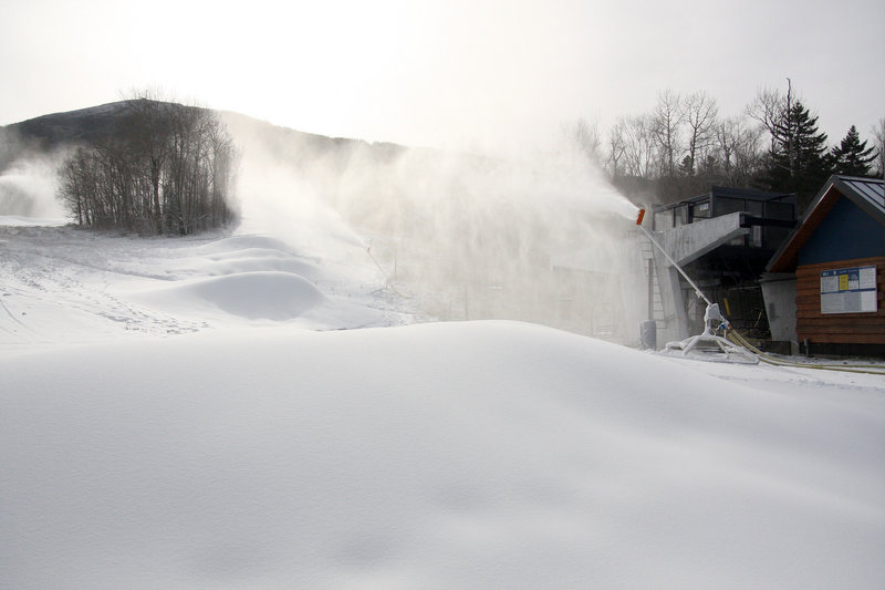 Sugarloaf began making snow early this month after investing $1 million in 300 low-energy snowmaking guns, bringing its total number of low-e guns to 450. The ski area plans to replace its 150 older-model guns before next season.