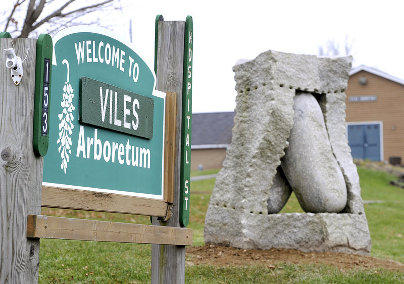 Jesse Salisbury’s ”Motion”greets visitors at the entrance to the Viles Arboretum in Augusta.