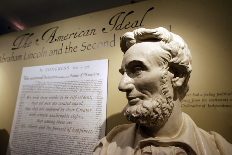 This Monday, Nov. 19, 2012 photo shows a bust of Abraham Lincoln at the Robert Todd Lincoln mansion Hildene in Manchester, VT. The Georgian Revival home was built in 1905 by Robert Todd Lincoln, the only one of the president's four children to survive to adulthood. (AP Photo/Toby Talbot)