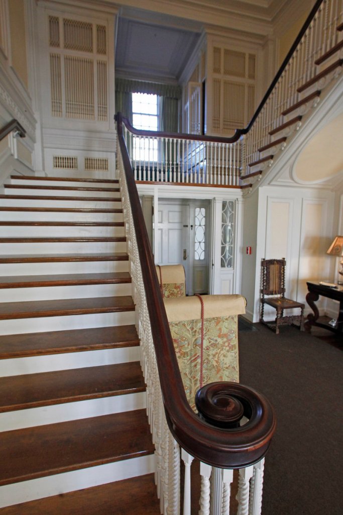 This Monday, Nov. 19, 2012 photo shows the front stairway and pipe organ are seen at the Robert Todd Lincoln mansion Hildene on Monday, Nov. 19, 2012 in Manchester, VT. The Georgian Revival home was built in 1905 by Robert Todd Lincoln, the only one of the president's four children to survive to adulthood. (AP Photo/Toby Talbot)