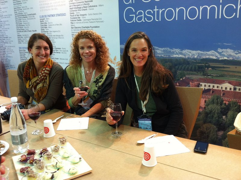 Maine delegate and Sunrise Guide publisher Heather Chandler, center, with fellow U.S. delegates Jenn Halpin and Amanda Green at the Terra Madre conference in Italy.