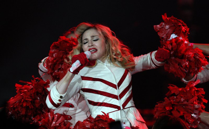 Madonna performs during her Aug. 9 concert in St. Petersburg. A failed lawsuit claimed the singer’s “propaganda” would erode Russia’s birthrate.
