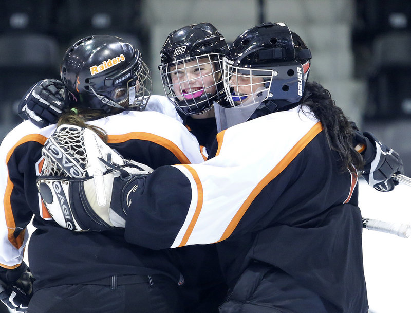 Game over, game won, and the Winslow girls’ hockey players were able to celebrate a victory on the road to open the season.