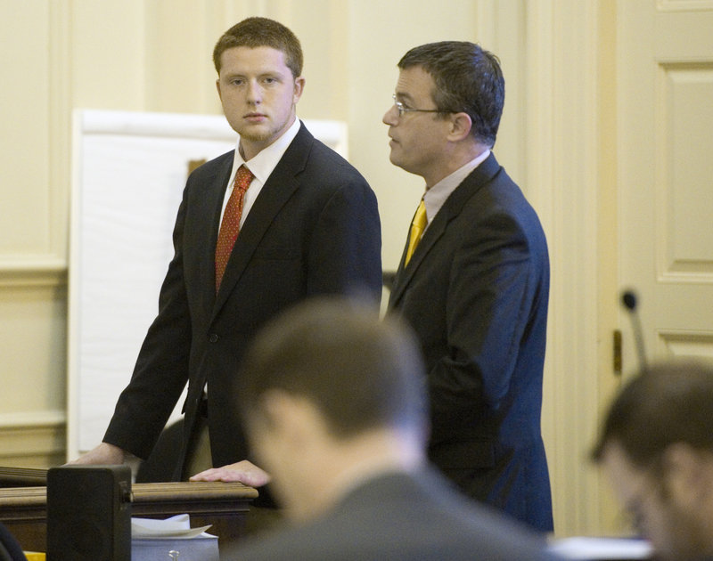 Christopher Bennett, left, and his attorney, Randall Bates, in York County Superior Court on Friday.