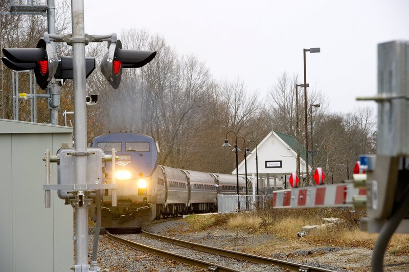 The Downeaster train departs the station in Freeport en route to Brunswick on Wednesday, Nov. 28, 2012.