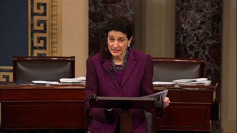 This video image provided by Senate Television shows Sen. Olympia Snowe, R-Maine, giving her farewell speech Thursday in the Senate chamber.