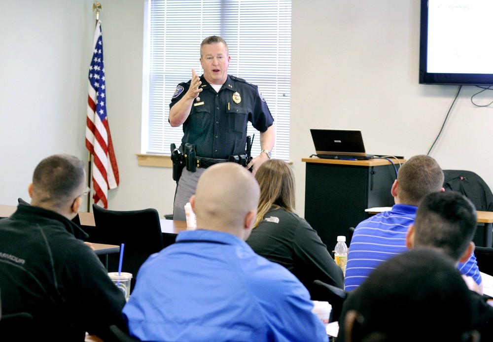 Friday, April,6, 2012. Sanford police chief Tom Connolly conducts a crisis intervention team training class at the Sanford Police Station.