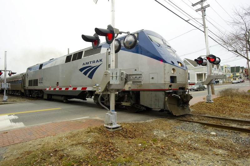 The Downeaster train passes through Bow Street on Wednesday, November 28, 2012.