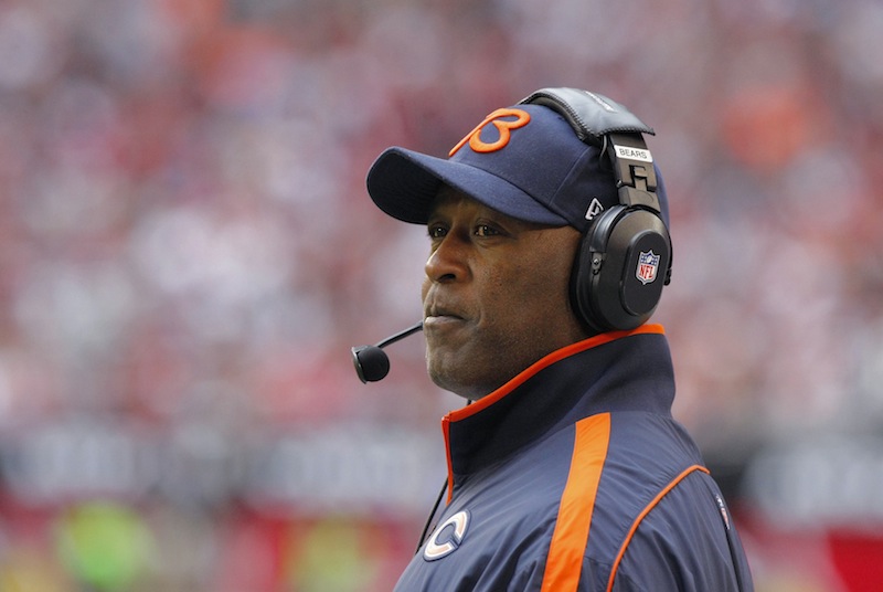 In a Dec. 23, 2012 file photo Chicago Bears head coach Lovie Smith watches his team during the first half of an NFL football game against the Arizona Cardinals in Glendale, Ariz. The Chicago Bears have fired coach Lovie Smith after the team missed the playoffs for the fifth time in six seasons. (AP Photo/Rick Scuteri)