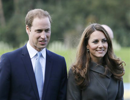 Britain's Prince William, left, and his wife Kate, the Duchess of Cambridge, in an Oct. 9, 2012, photo.