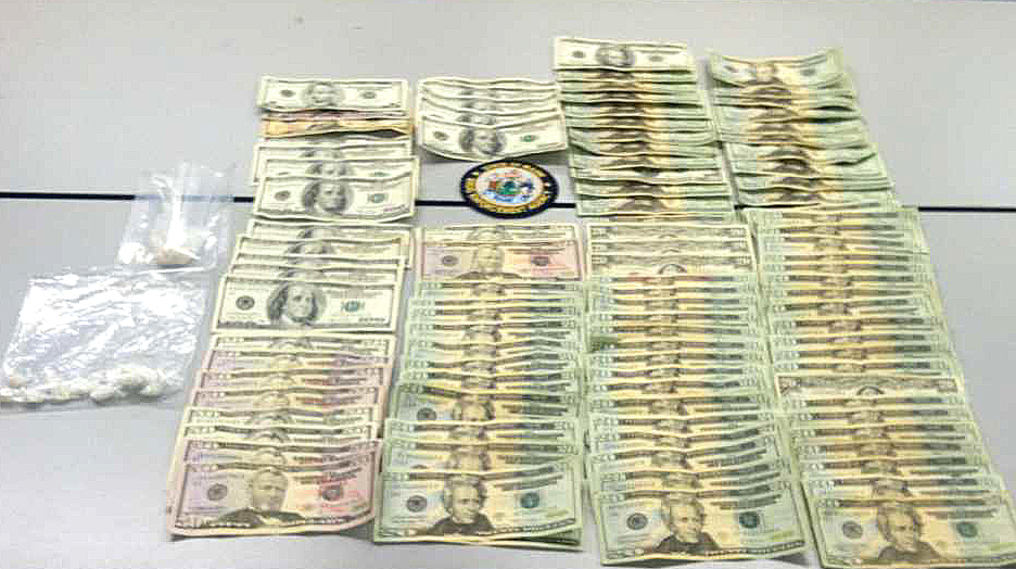 Cash and drugs seized by Maine Drug Enforcement agents in arrest of Christopher Carbone.
