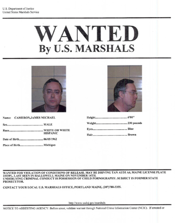 The U.S. Marshals Service wanted poster for James Cameron.