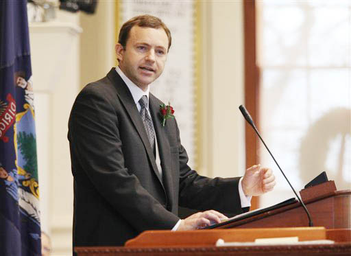 Newly-elected Speaker of the House Mark Eves of North Berwick speaks Wednesday at the swearing in ceremony for new representatives at the State House in Augusta.