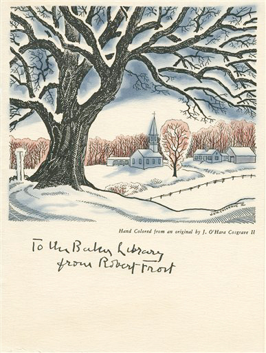 One of Robert Frost's Christmas cards in the Dartmouth College collection. Frost once waited until July to send his Christmas cards.