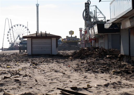Rubble sits where the boardwalk used to be in Seaside Heights, N.J. Seaside Heights, like many other coastal towns, is racing to rebuild its boardwalk from Superstorm Sandy's damage in time for next summer's tourism season.