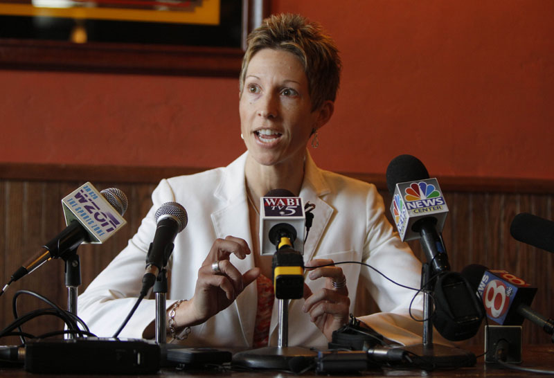 In this March 2011 photo, Cindy Blodgett speaks at a news conference in Bangor.