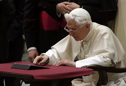 In perhaps the most drawn out Twitter launch ever, Pope Benedict XVI pushed the button on a tablet brought to him at the end of his general audience Wednesday.