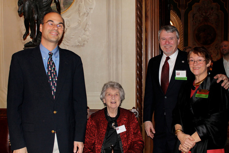 Drew Oestreicher, Victoria Mansion treasurer and trustee, Lucille Hatcher, long-standing supporter of the mansion, Thomas Johnson, director of the museum and Sandra Riley, first vice president and trustee.