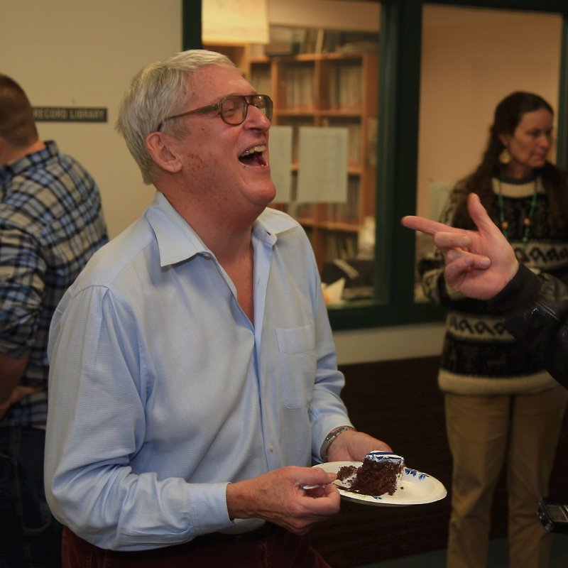 Toby Leboutillier celebrates with cake after learning the show will go on.