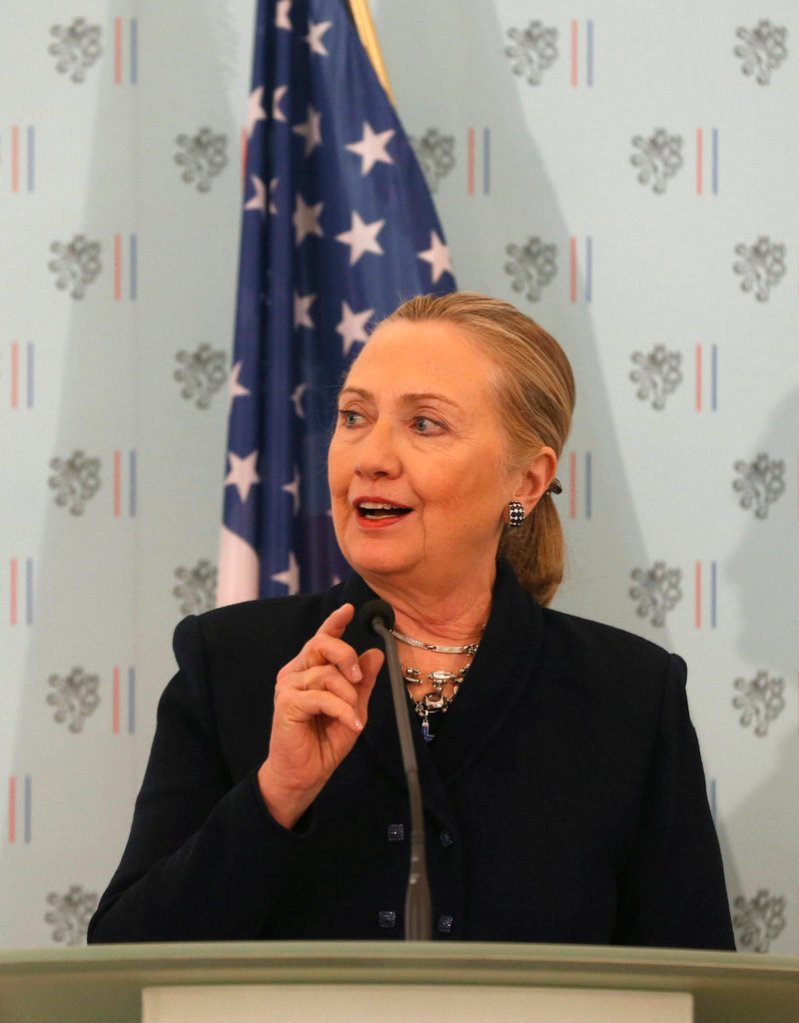 U.S. Secretary of State Hillary Clinton addresses the media during a press conference with Czech Foreign Minister Karel Schwarzenberg in Prague on Monday. The United States will take action if it sees evidence that the Syrian government is using chemical weapons, Secretary of State Hillary Clinton said Monday.