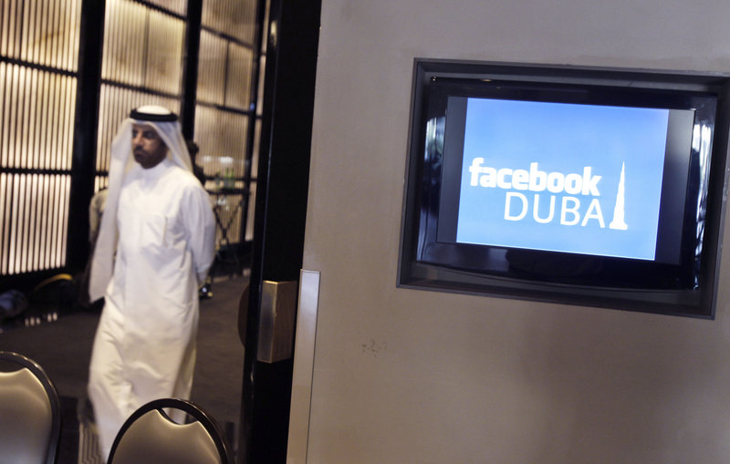 An Emirati man leaves a news conference announcing Facebook’s opening of its first Middle East and North Africa office at the Armani hotel in Dubai, United Arab Emirates, on Wednesday.