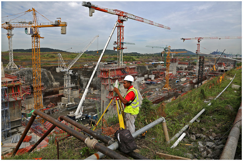 Construction of the bigger locks in the Panama Canal is a round-the-clock operation employing 13,000 people.