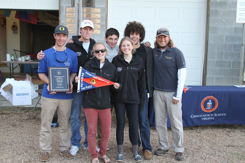 Members of the Falmouth High sailing team show off their awards after placing second at the Atlantic Coast High School Fleet Racing Championship in Christchurch, Va. Pictured from left to right: Front row -- Haley McMahon and Kayla Adelman. Back row -- Riley Engelberger, Charlie Lalumiere, Reed McDermott, Myles Everett and Coach Charlie Fox.