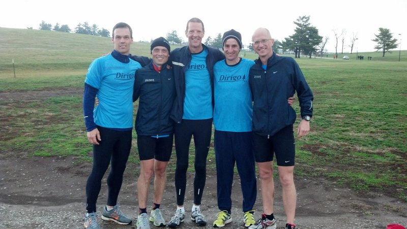 Dirigo Running Club's masters team finished seventh at the USA Track and Field national club cross country championships Saturday in Lexington, Ky. Team members, from left to right: Al Bugbee Jr., Scott Gorneau, Pete Bottomley, Andy Spaulding and Jorma Kurry.