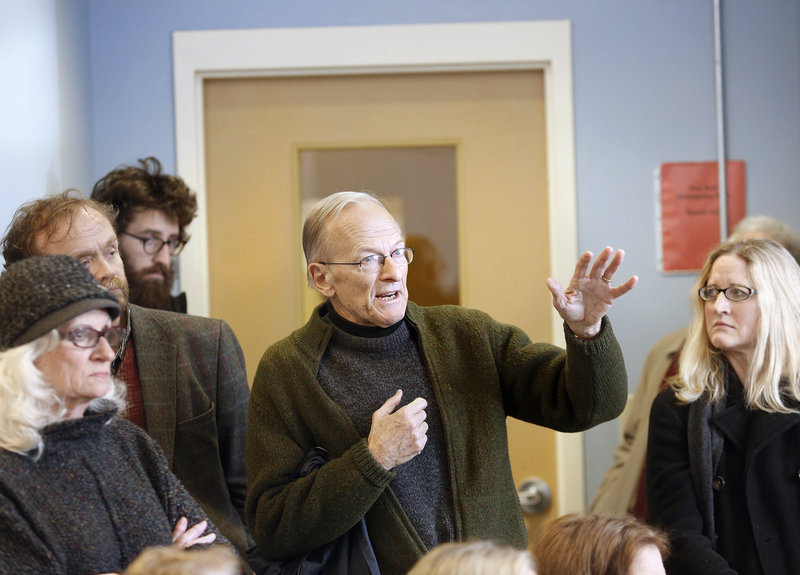 Munjoy Hill resident John Wuesthoff voices his concerns during the meeting Monday.