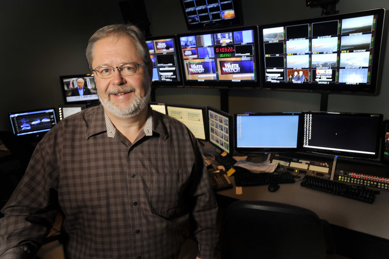 WGME television's chief engineer Craig Clark in the station's production control room.