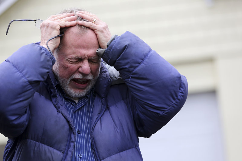 Gene Rosen of Newtown, Conn., becomes emotional Monday as he talks about providing shelter to six of “Mrs. Soto’s” students after they had run away from the deadly massacre last Friday.