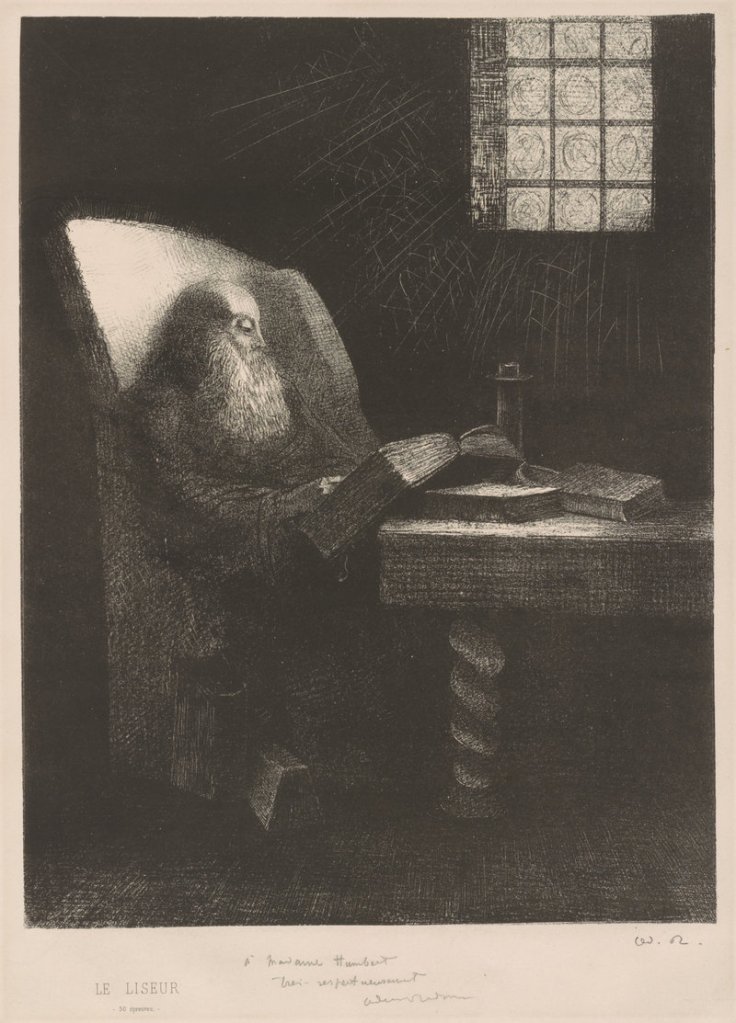 “The Reader,” 1892 lithograph by French artist Odilon Redon.