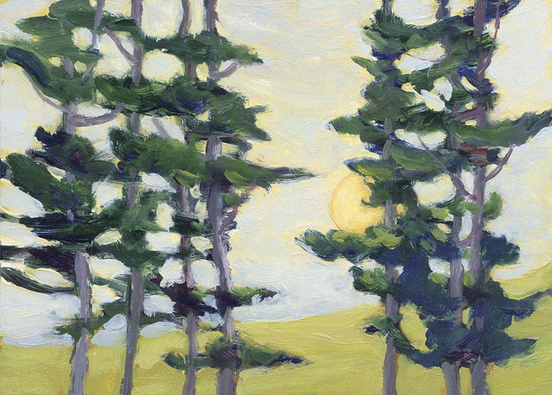 “Beyond the Woods,” a painting by Sally Loughridge of South Bristol, who turned a series of small oil paintings into a book, “Rad Art: A Journey Through Radiation Treatment.”
