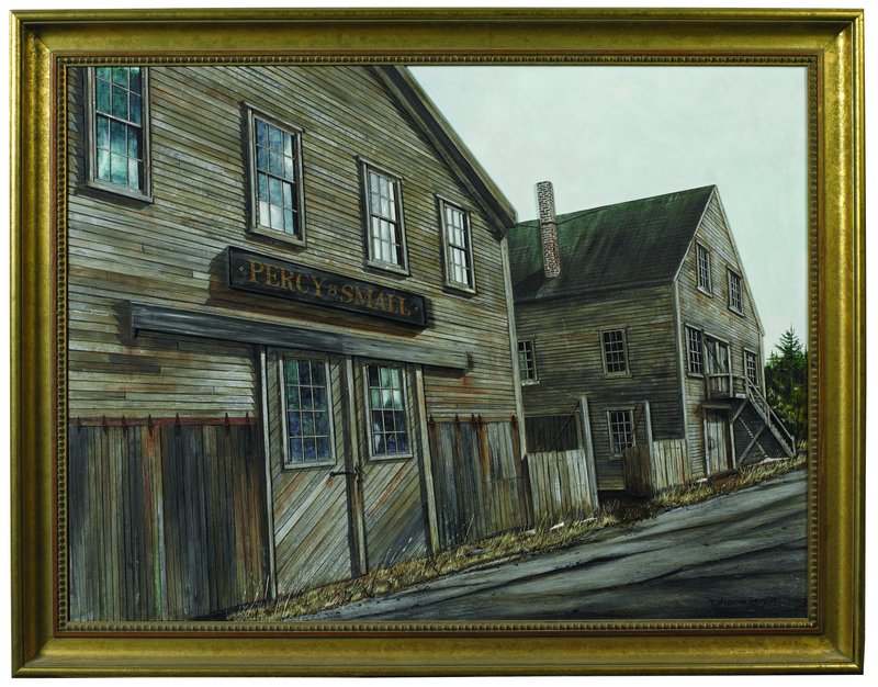A three-dimensional painting of the Percy & Small Shipyard by Maine artist R. Valentine Gray.