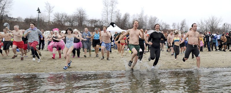 Those who enjoy an icy dip in the Atlantic in winter will have two opportunities to dive in – and for a good cause, to boot. The Polar Bear Plunge and 5K Race, benefiting the Natural Resources Council of Maine, is Monday at the East End Beach in Portland. And the Lobster Dip to support the Maine Special Olympics is Tuesday in Old Orchard Beach. Pictured, the scene at the 2012 Plunge.