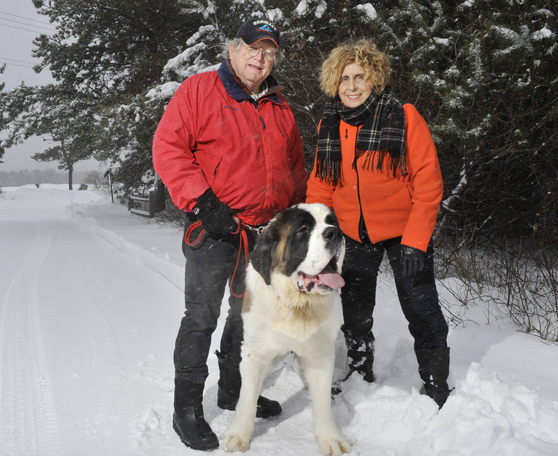 A Saco couple, Carol and Skip Radin, has kicked off a fundraising effort for a dog park in Saco with a $5,000 donation. The city needs at least $11,000 to create the fenced-in, gravel-lined space for dogs. Skip and Carol Radin with their 13-month-old St. Bernard, Martigny.