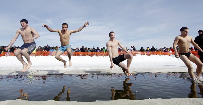 Ice fishing is the main attraction for the Sebago Lake Derby, but the polar ice dip for the truly brave always draws a great deal of attention.